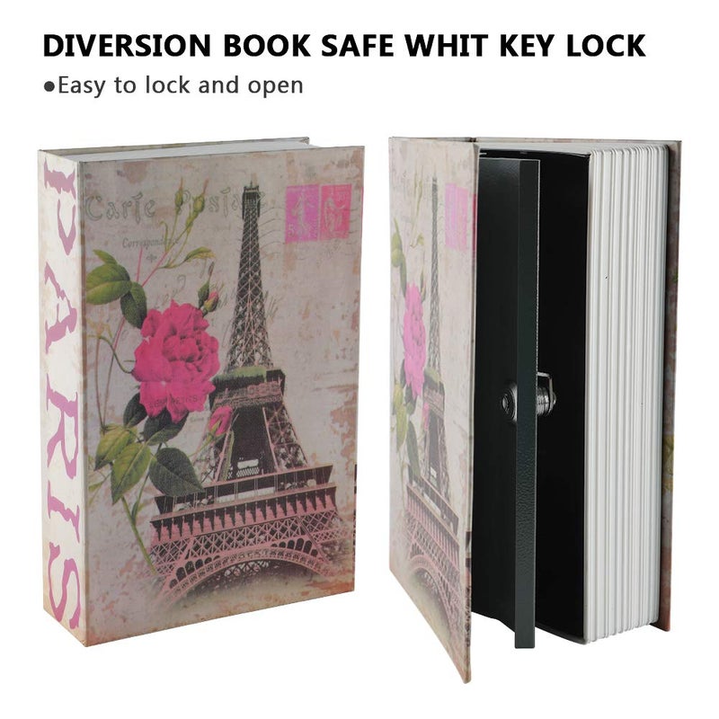 KYODOLED صندوق أمان كتاب KYODOLED مع قفل مفتاح، صندوق أمان سري بتصميم قاموس، صندوق قفل مخفي للأموال، 9.5" × 6.1" × 2.2" باريس كبير - Image 4